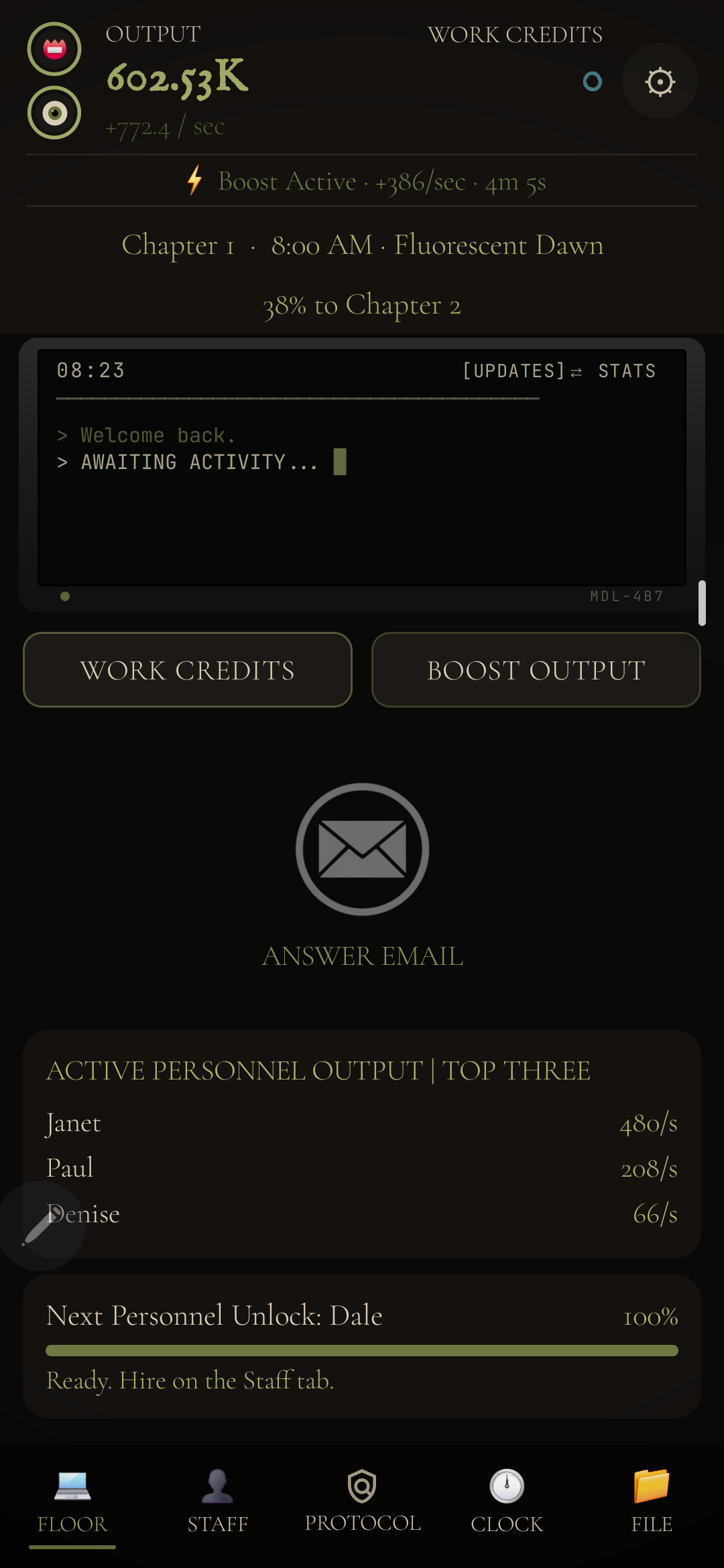 Clicker Corp main floor screen